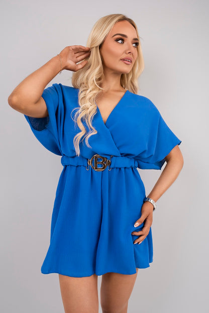 Wrap Front Short Sleeve Belted Playsuit with Elastic Waist - She Wears Glory Beverly Hills