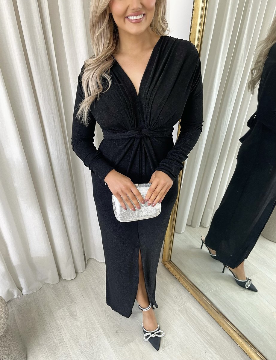 Glitter Twist Front Slit Maxi Dress - She Wears Glory Beverly Hills