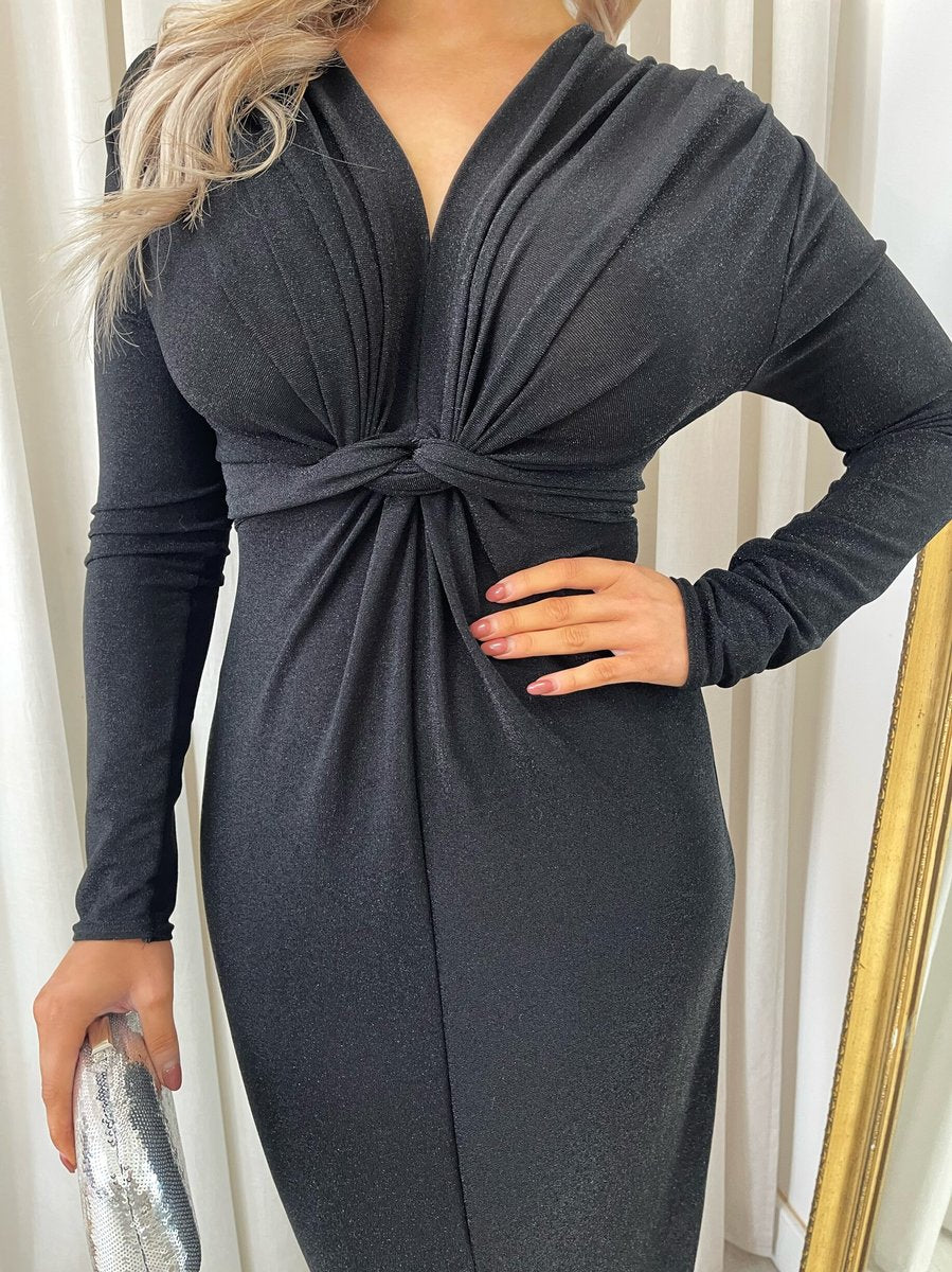 Glitter Twist Front Slit Maxi Dress - She Wears Glory Beverly Hills