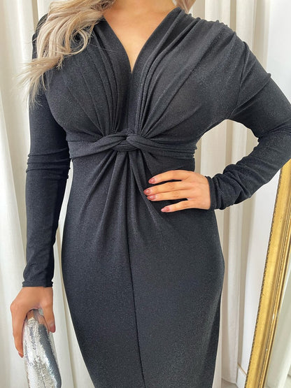 Glitter Twist Front Slit Maxi Dress - She Wears Glory Beverly Hills