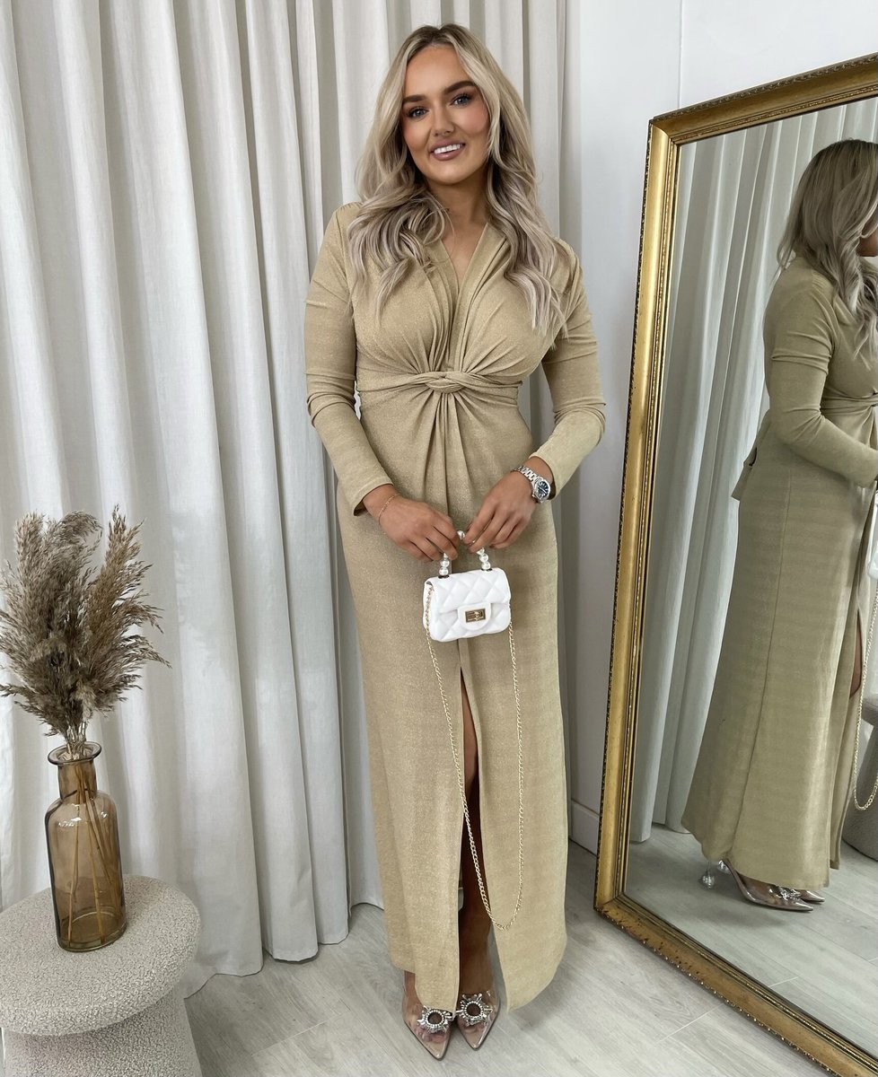 Glitter Twist Front Slit Maxi Dress - She Wears Glory Beverly Hills