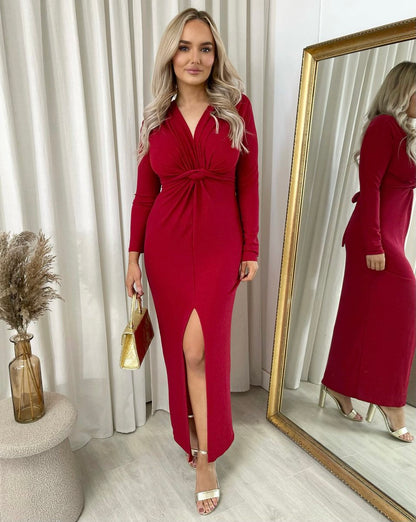 Glitter Twist Front Slit Maxi Dress - She Wears Glory Beverly Hills