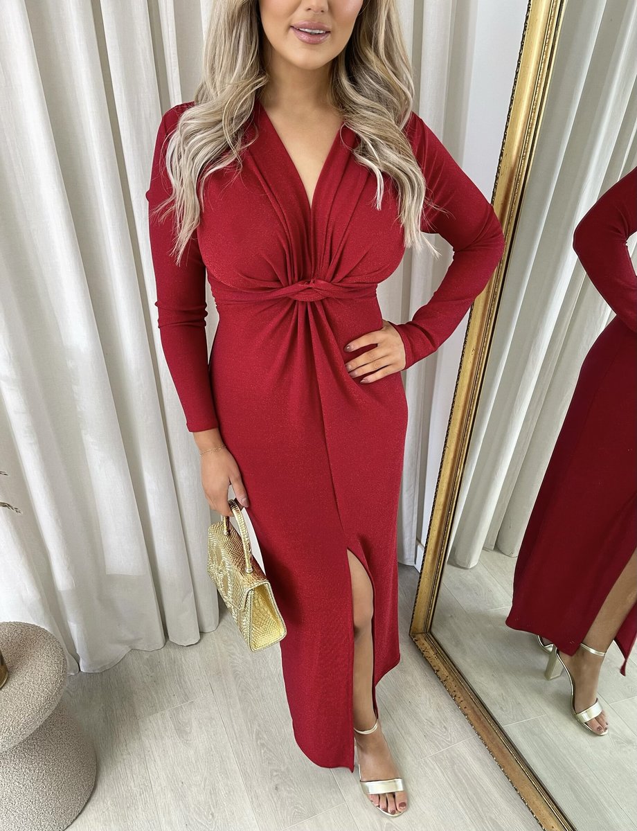 Glitter Twist Front Slit Maxi Dress - She Wears Glory Beverly Hills