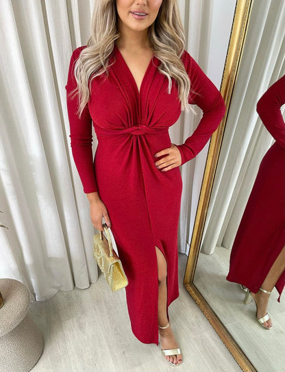 Glitter Twist Front Slit Maxi Dress - She Wears Glory Beverly Hills