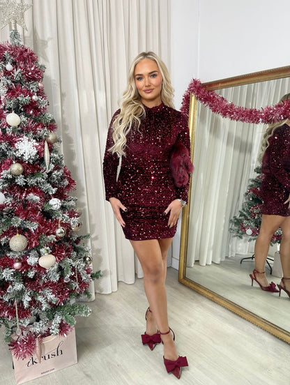 She Wears Glory™ Sequin Long Sleeve Bodycon Mini Dress - She Wears Glory Beverly Hills