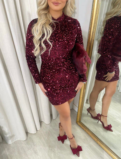 She Wears Glory™ Sequin Long Sleeve Bodycon Mini Dress - She Wears Glory Beverly Hills