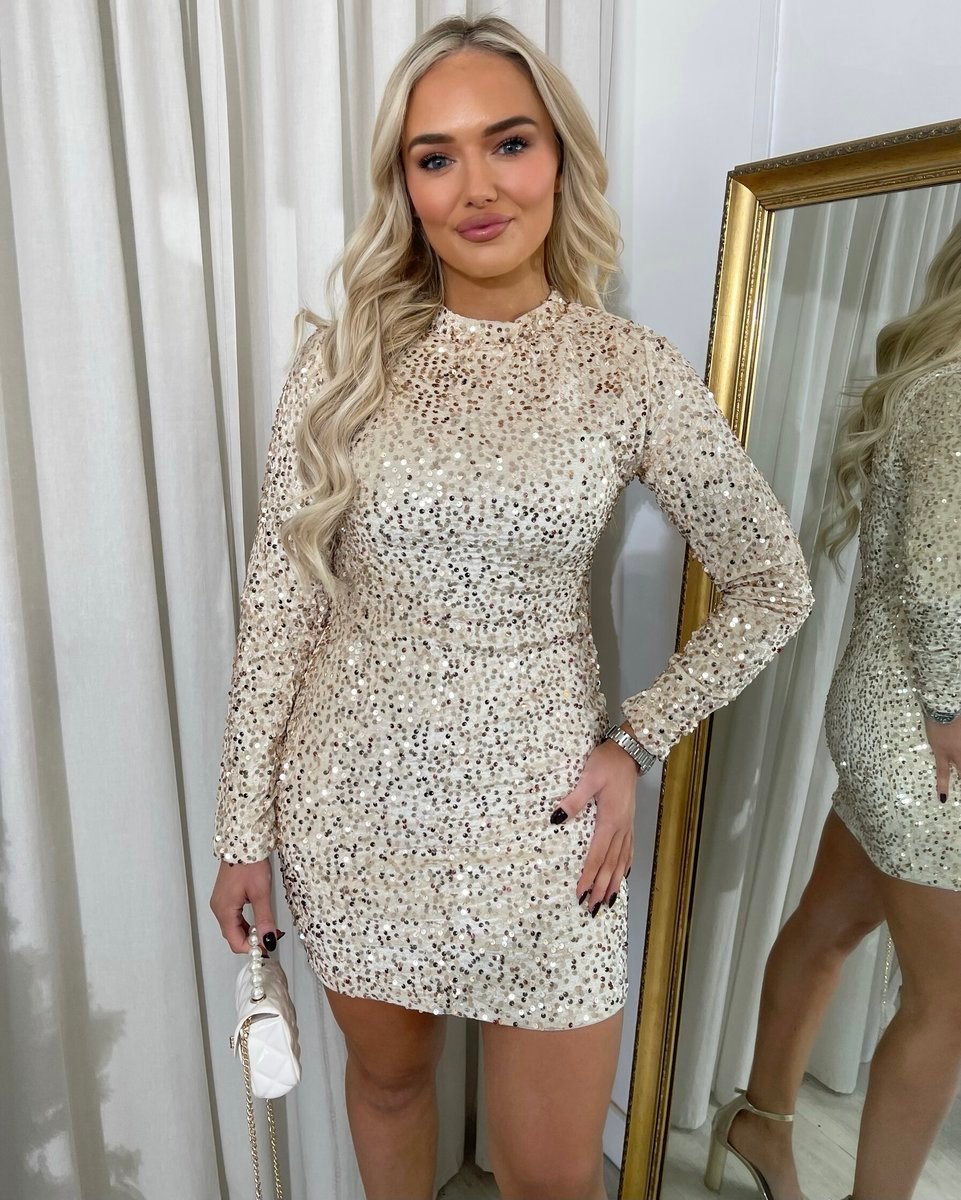 She Wears Glory™ Sequin Long Sleeve Bodycon Mini Dress - She Wears Glory Beverly Hills
