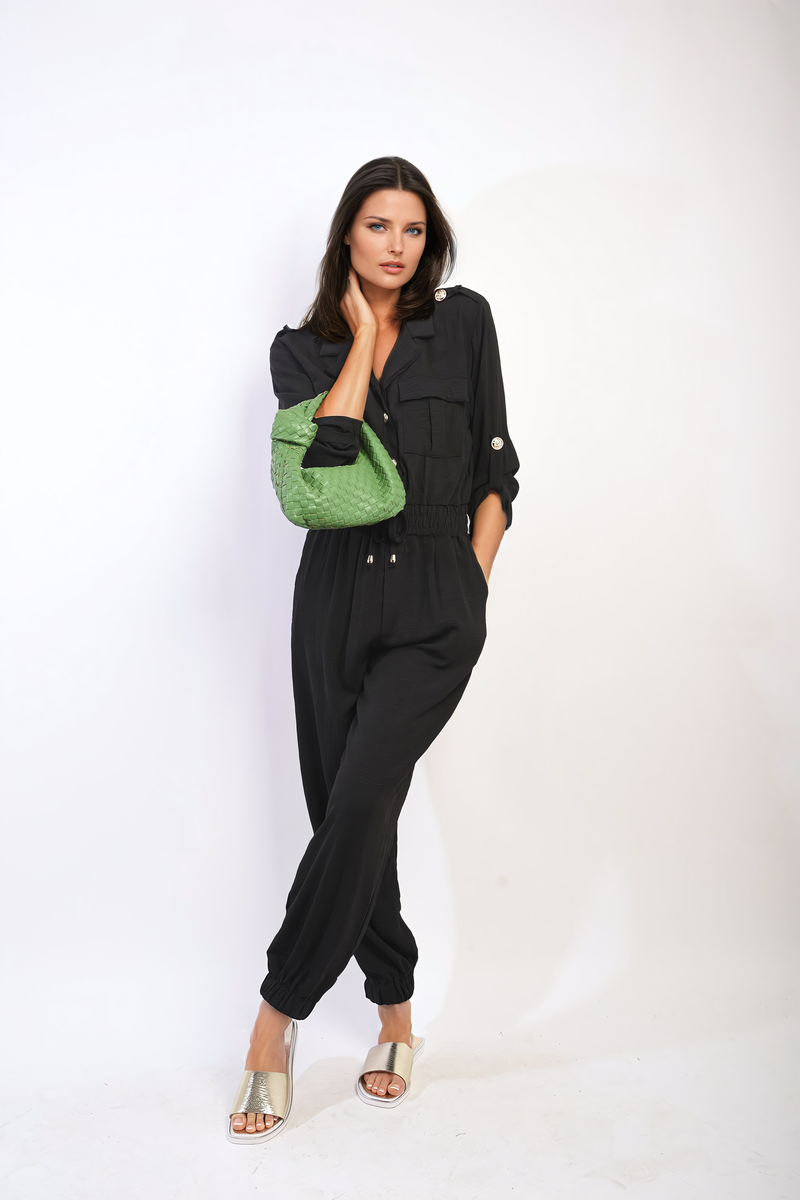 She Wears Glory™ Collar Button-Front Jogger Drawstring Jumpsuit