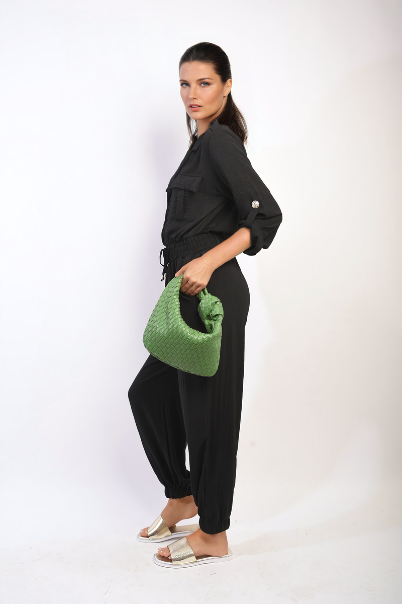 She Wears Glory™ Collar Button-Front Jogger Drawstring Jumpsuit