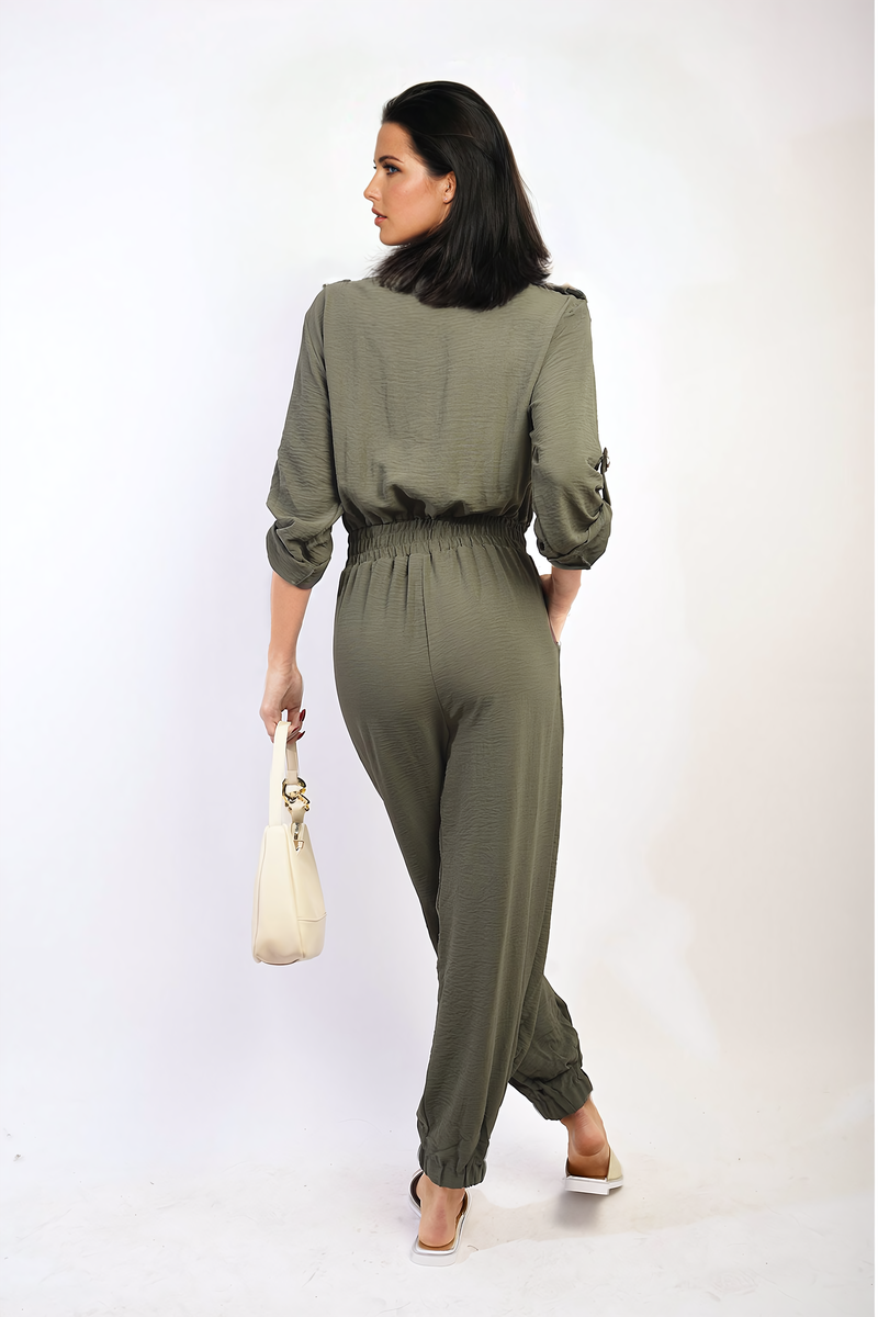 She Wears Glory™ Collar Button-Front Jogger Drawstring Jumpsuit