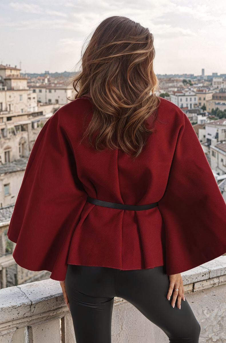 She Wears Glory™ High Neck Belted Cape Jacket