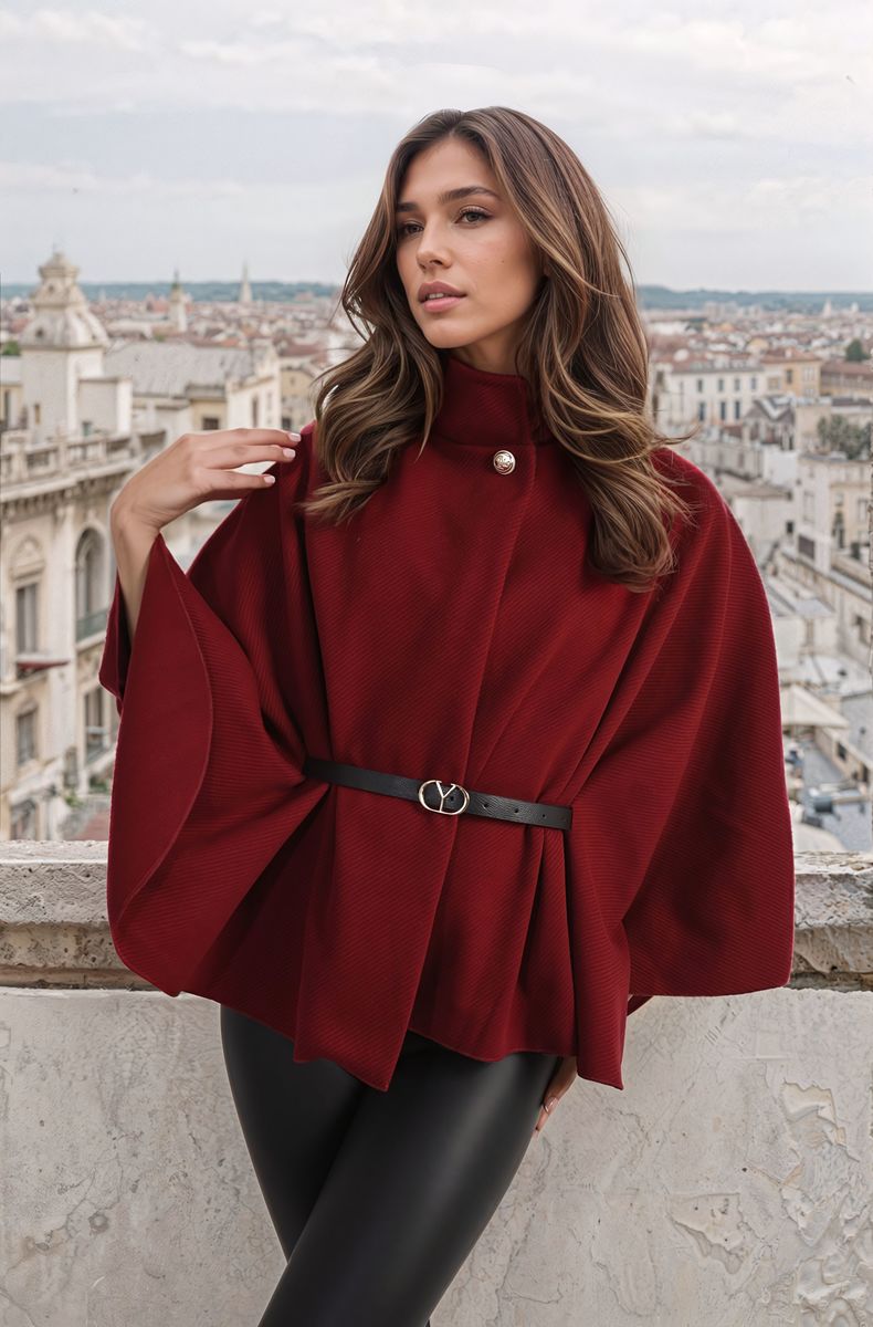 She Wears Glory™ High Neck Belted Cape Jacket