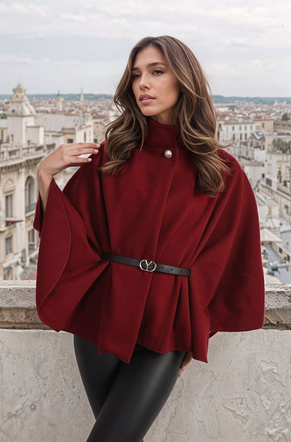 She Wears Glory™ High Neck Belted Cape Jacket
