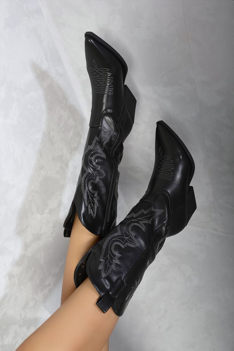 She Wears Glory™  High Pointed Toe Embroidered Thick Heel Cowboy Boots