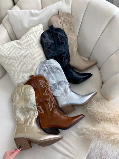 She Wears Glory™  High Pointed Toe Embroidered Thick Heel Cowboy Boots