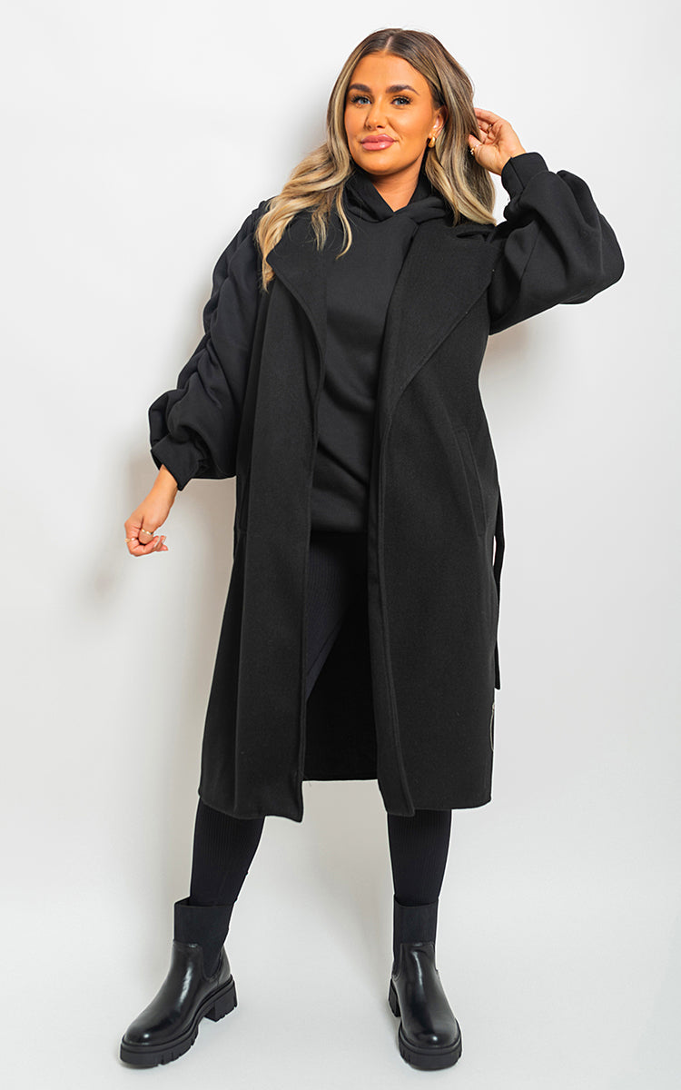 She Wears Glory™ Longline Sleeveless Wide Lapel Waist Tie Jacket - She Wears Glory Beverly Hills
