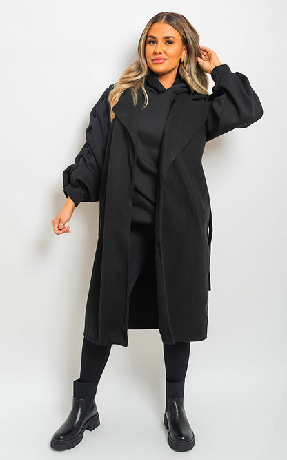 She Wears Glory™ Longline Sleeveless Wide Lapel Waist Tie Jacket - She Wears Glory Beverly Hills