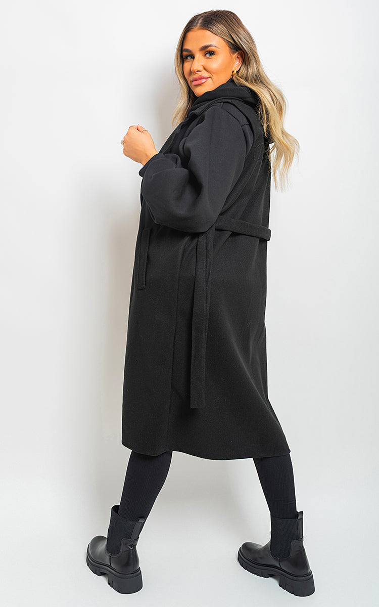 She Wears Glory™ Longline Sleeveless Wide Lapel Waist Tie Jacket - She Wears Glory Beverly Hills