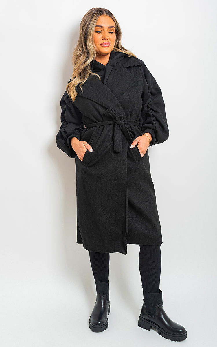 She Wears Glory™ Longline Sleeveless Wide Lapel Waist Tie Jacket - She Wears Glory Beverly Hills