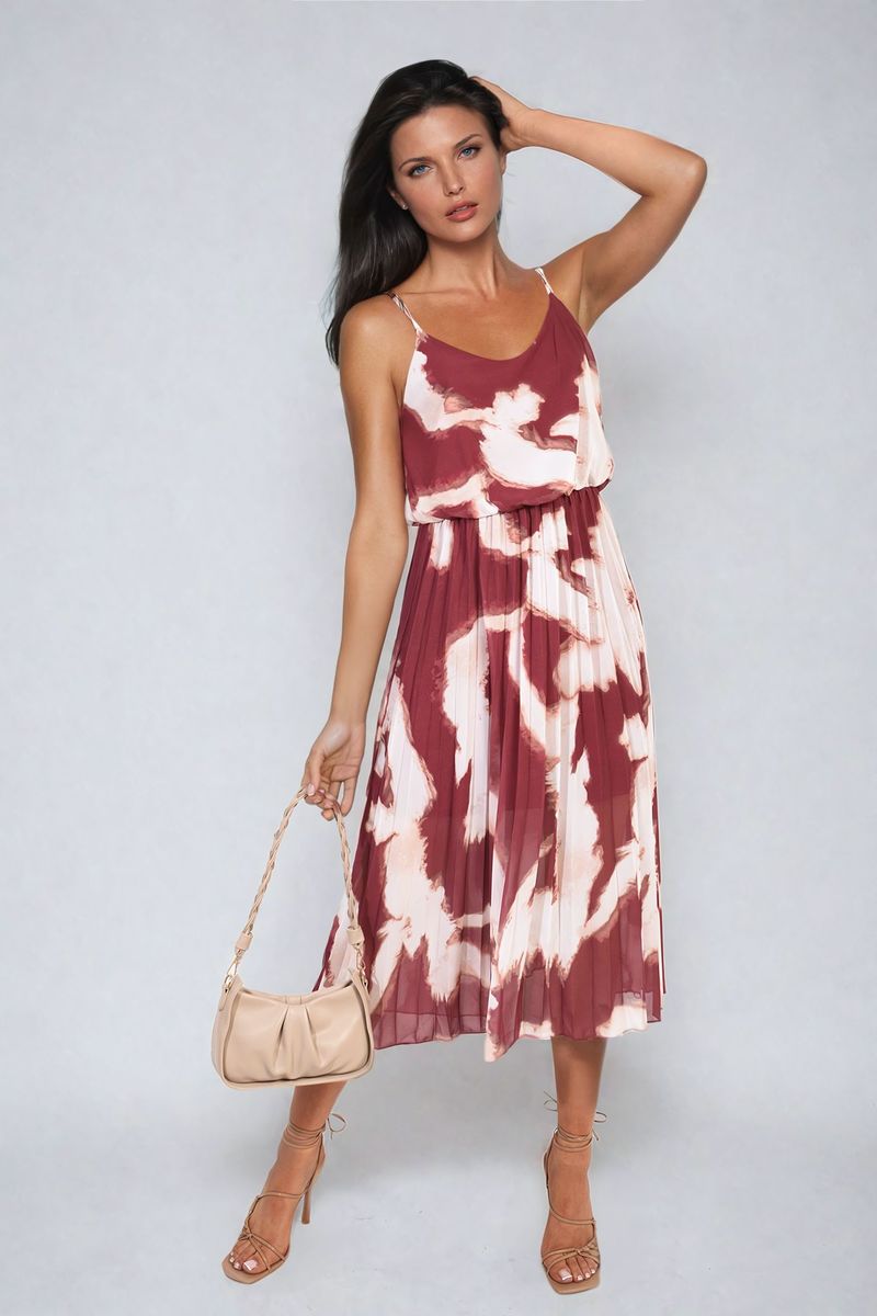 She Wears Glory™ Printed Strappy Pleated Midi Dress