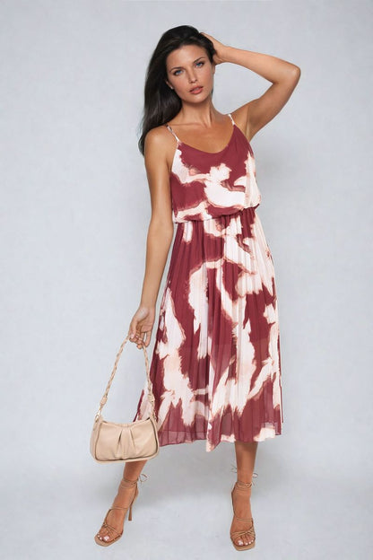 She Wears Glory™ Printed Strappy Pleated Midi Dress