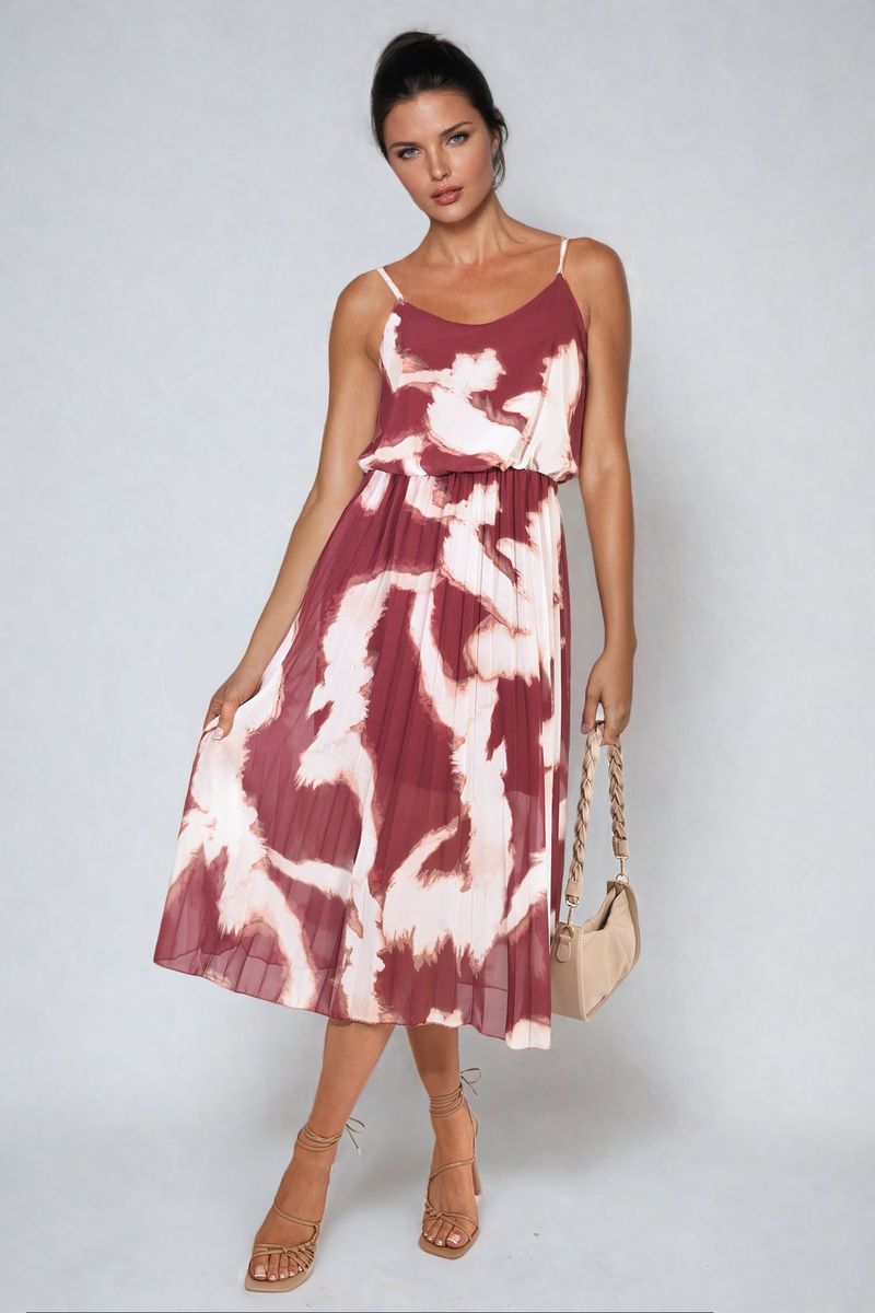 She Wears Glory™ Printed Strappy Pleated Midi Dress