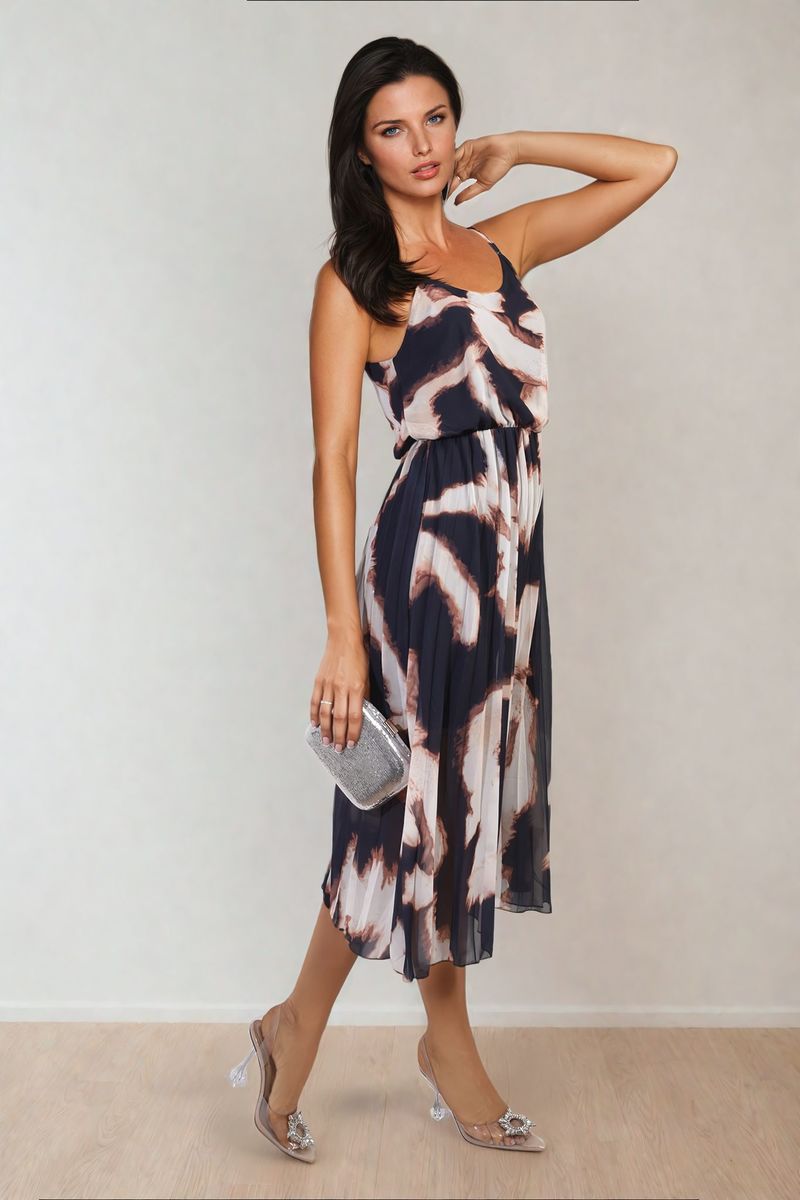 She Wears Glory™ Printed Strappy Pleated Midi Dress
