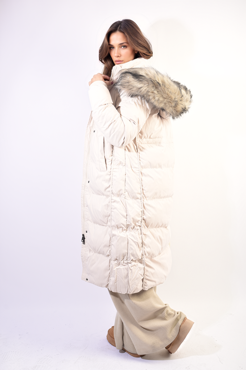 She Wears Glory™ Longline Faux Fur Hooded Puffer Jacket