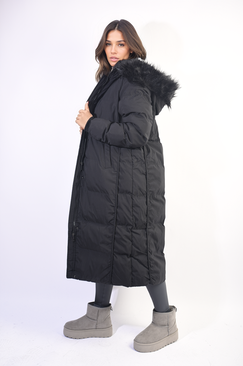 She Wears Glory™ Longline Faux Fur Hooded Puffer Jacket