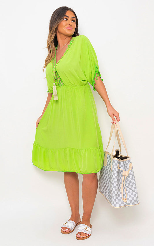 She Wears Glory™ V-Neck Short Sleeve Midi Dress with Tassel Detail