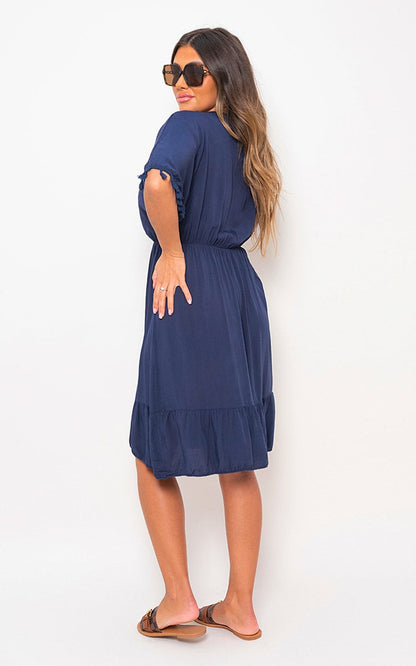 She Wears Glory™ V-Neck Short Sleeve Midi Dress with Tassel Detail
