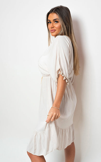 She Wears Glory™ V-Neck Short Sleeve Midi Dress with Tassel Detail