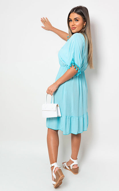 She Wears Glory™ V-Neck Short Sleeve Midi Dress with Tassel Detail