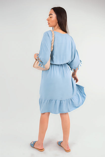 She Wears Glory™ V-Neck Short Sleeve Midi Dress with Tassel Detail