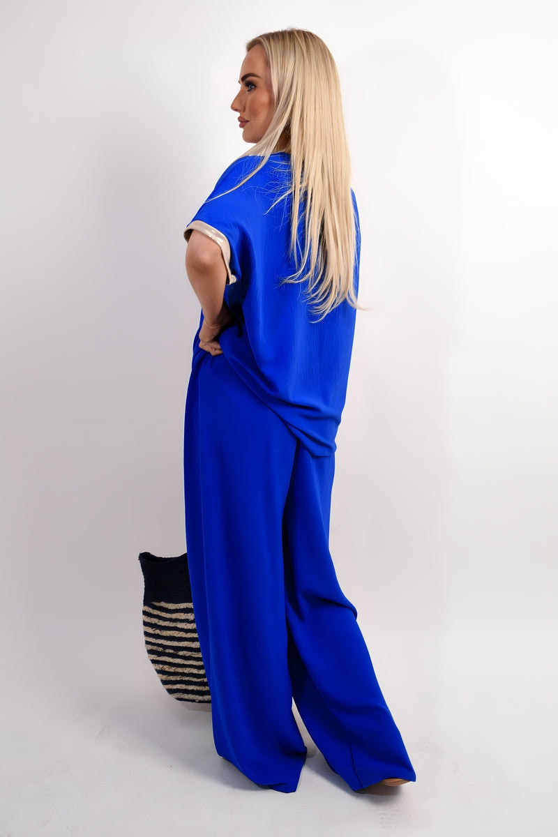 Drawstring Shiny Waist Wide Leg Trouser - She Wears Glory Beverly Hills