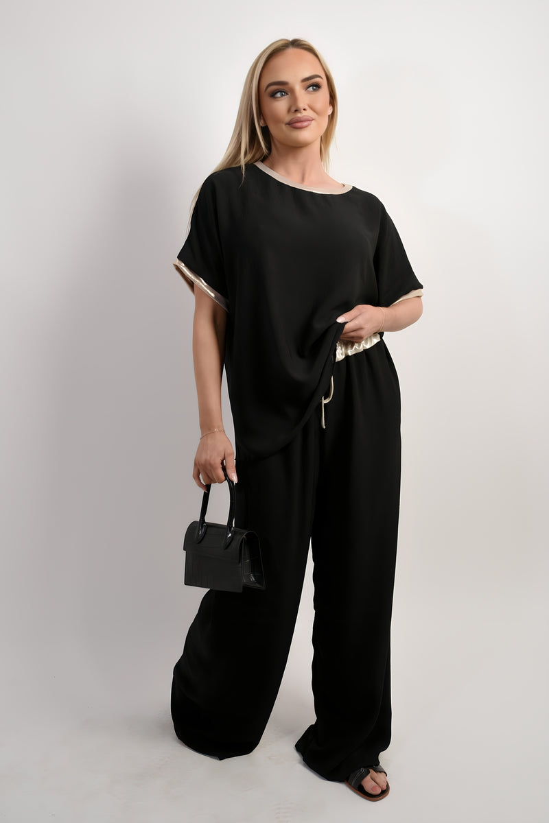 Drawstring Shiny Waist Wide Leg Trouser - She Wears Glory Beverly Hills
