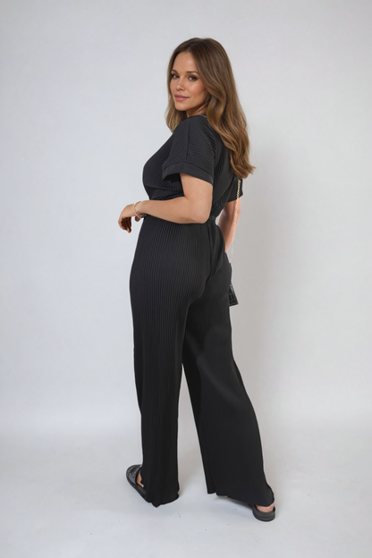 She Wears Glory™ Tie Waist Short Sleeve Pleated Jumpsuit