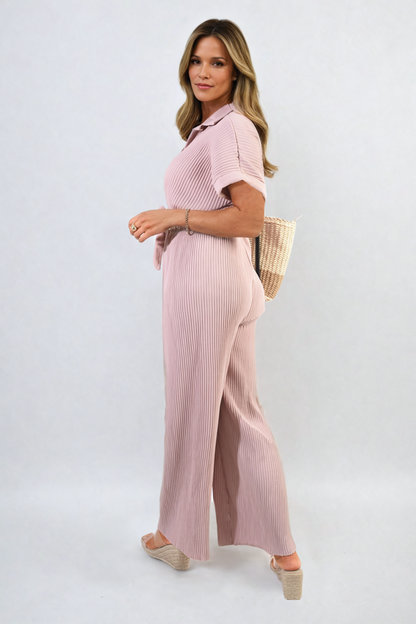 She Wears Glory™ Tie Waist Short Sleeve Pleated Jumpsuit