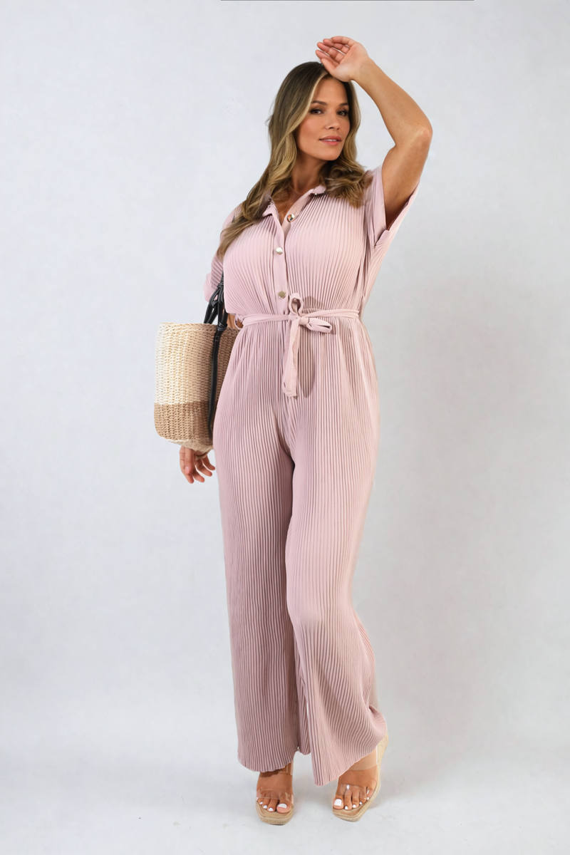 She Wears Glory™ Tie Waist Short Sleeve Pleated Jumpsuit