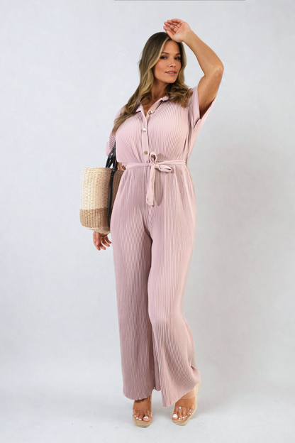 She Wears Glory™ Tie Waist Short Sleeve Pleated Jumpsuit
