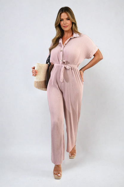 She Wears Glory™ Tie Waist Short Sleeve Pleated Jumpsuit