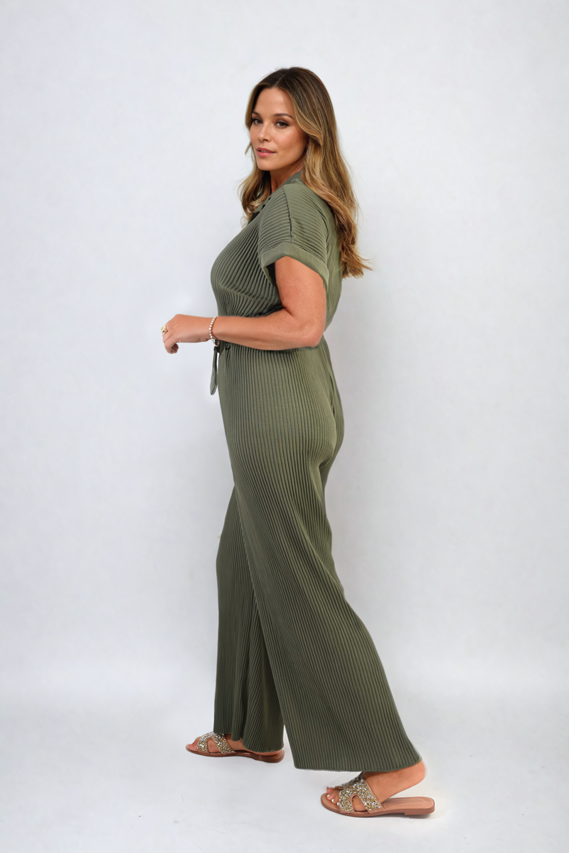She Wears Glory™ Tie Waist Short Sleeve Pleated Jumpsuit