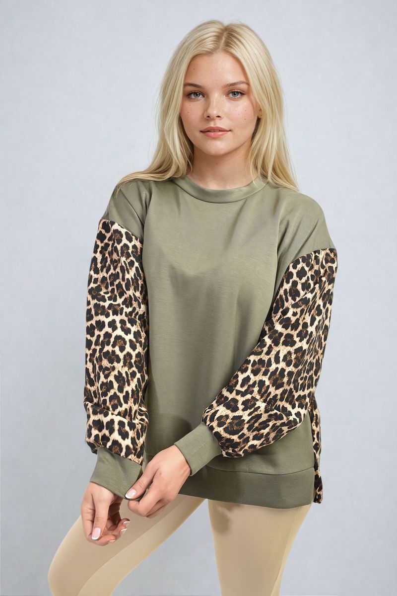 She Wears Glory™ Leopard Print Long Sleeve Knitted Jumper