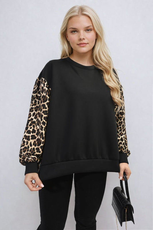 She Wears Glory™ Leopard Print Long Sleeve Knitted Jumper
