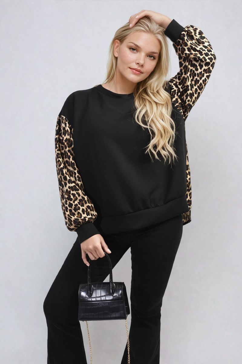 She Wears Glory™ Leopard Print Long Sleeve Knitted Jumper
