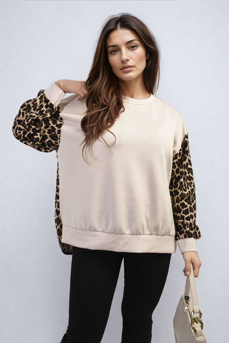 She Wears Glory™ Leopard Print Long Sleeve Knitted Jumper