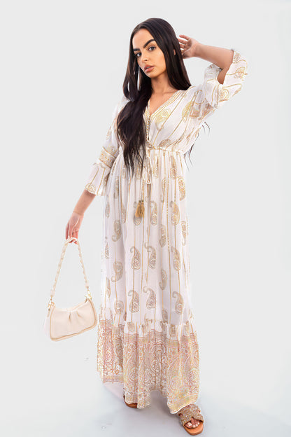 V-neck Tassel Detail Embellished Boho Maxi Dress - She Wears Glory Beverly Hills