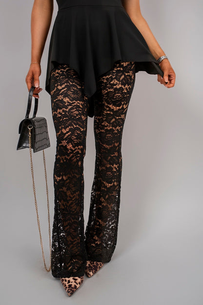 Sleeveless High Neck Lace Flared Leg Jumpsuit - She Wears Glory Beverly Hills