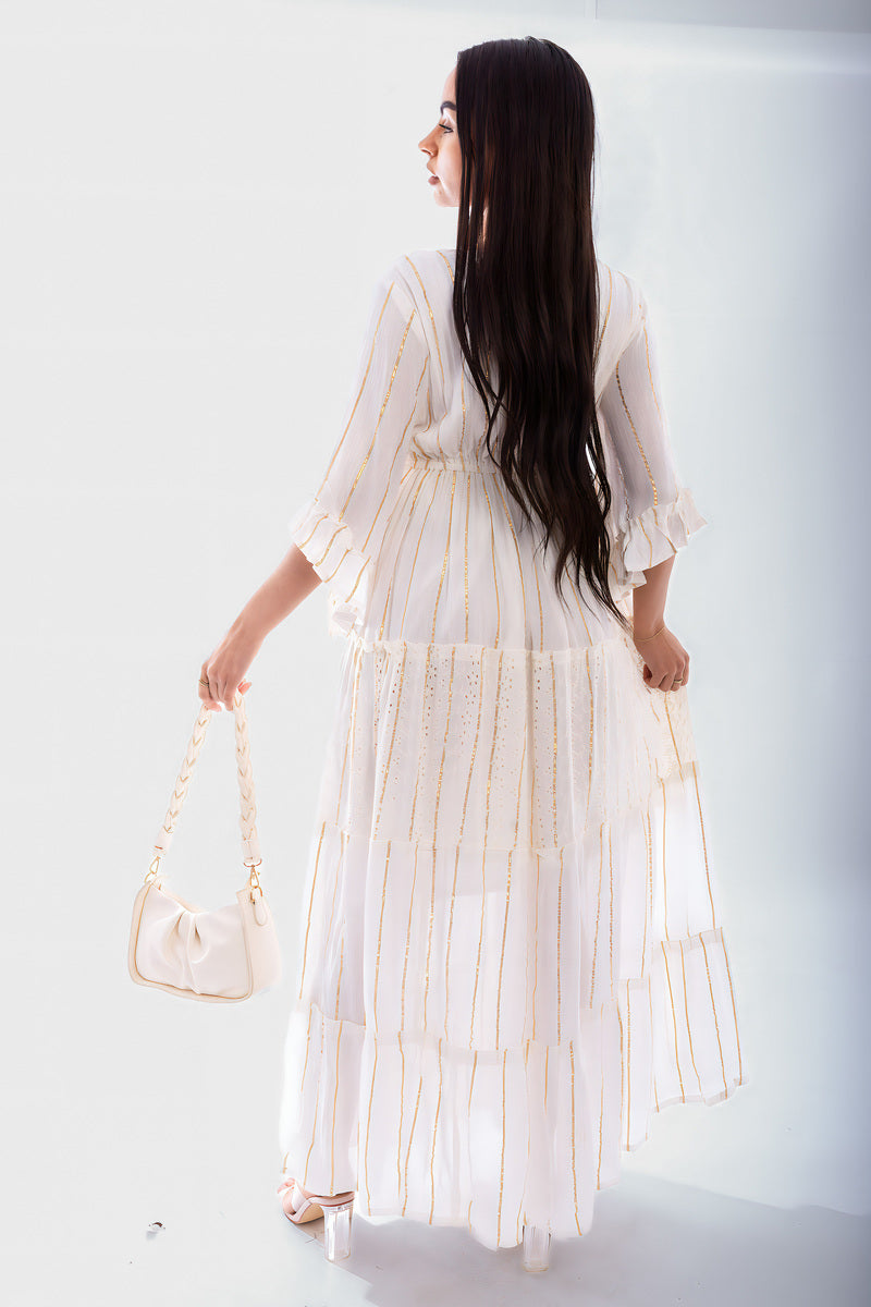 Embellished Boho Flounce Sleeve Maxi Dress - She Wears Glory Beverly Hills