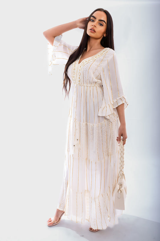 Embellished Boho Flounce Sleeve Maxi Dress - She Wears Glory Beverly Hills